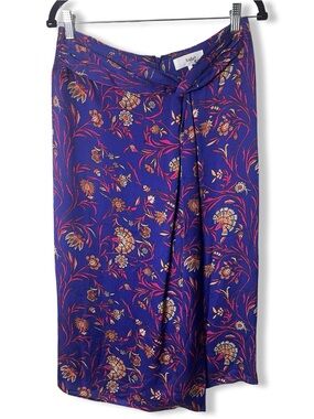 Ba&sh Women's Floral Print Faux Wrap Midi Skirt Purple Multicolor Sz. L